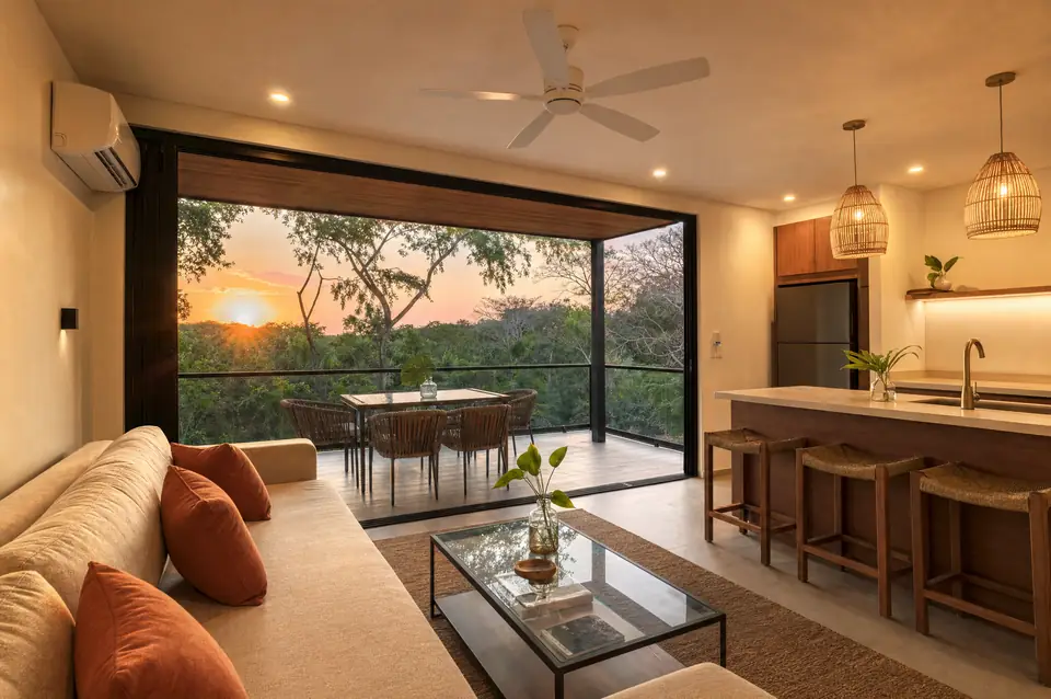Noma Pura Vida living room at sunset