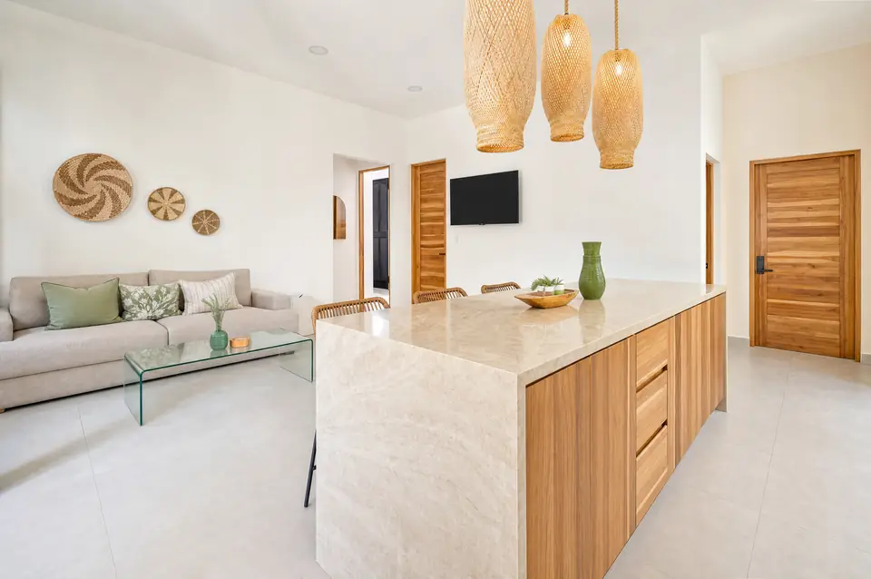Selva Dorada living room in golden afternoon light
