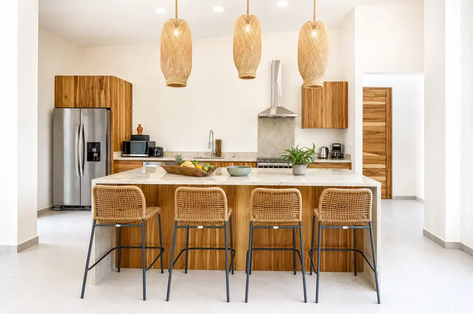 Selva Dorada kitchen with teak cabinetry